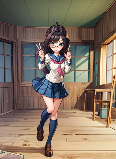 ((best quality)), ((highly detailed)), , <lora:more_details:.3>, (1girl), (glasses), dynamic pose, full body, ((<lora:HeightRatioSlider_v2:-.5>)), <lora:hairdetailer:1>, schoolgirl, (indoors, in a cabin), <lora:Winx_Club:.7>