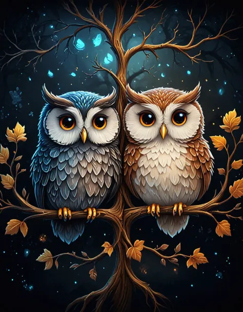 novuschroma69 dual dichotomy cute owls  <lora:novuschroma69 dual:1.25> <lora:sdxl_lightning_8step_lora:1>