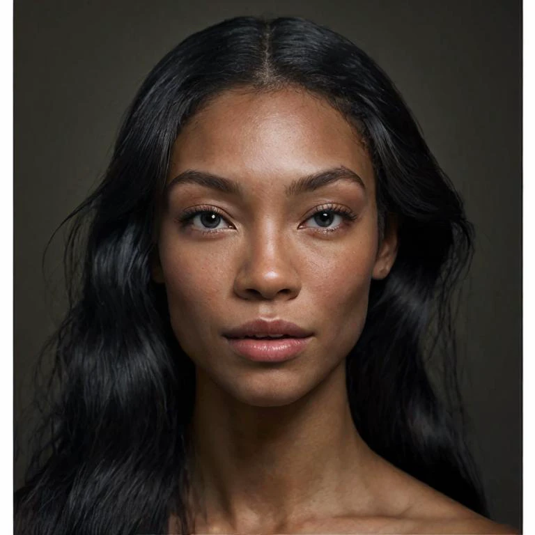 a woman with long black hair and a white top