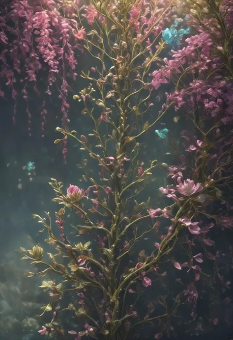 score_9 atlantisworld, underwater paradise seascape shot full of plants and sealife, beautiful glowing bioluminated  plants, sof...