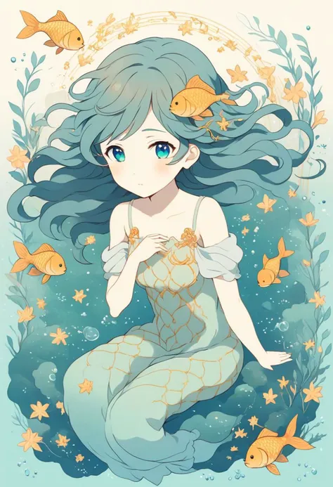 Generate an enchanting AI image embodying the essence of the zodiac sign Pisces in an anime girl interpretation. Infuse the character with dreamy, empathetic qualities, capturing the gentle and imaginative nature of Pisces. Utilize a soft color palette rem...