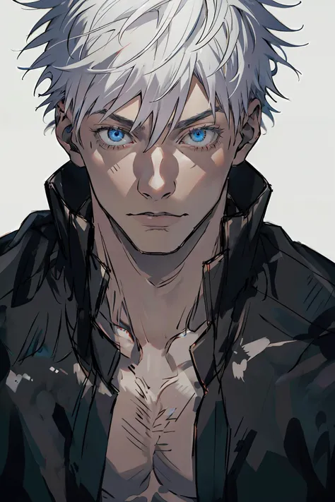 (masterpiece,best quality), 1boy, muscular, abstract background, Jujutsu Kaisen , dynamic pose, battle ,satoru gojo,white hair,short hair,hair between eyes,blue eyes,colored eyelashes, <lora:satorugojo:1>