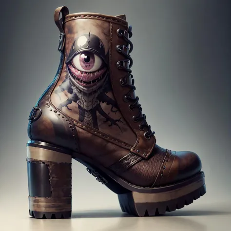 (ManyEyedHorrorAI:0.6) : high heels, biker boots, product photo, design concept, intricate ; <lora:manyeyedhorrorai_v10:1>