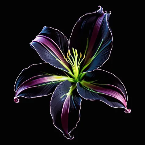 S1LK4RT shape, wavy color lines producing a silhouette image of a lilly, Black background,  <lora:SilkArt:0.65>