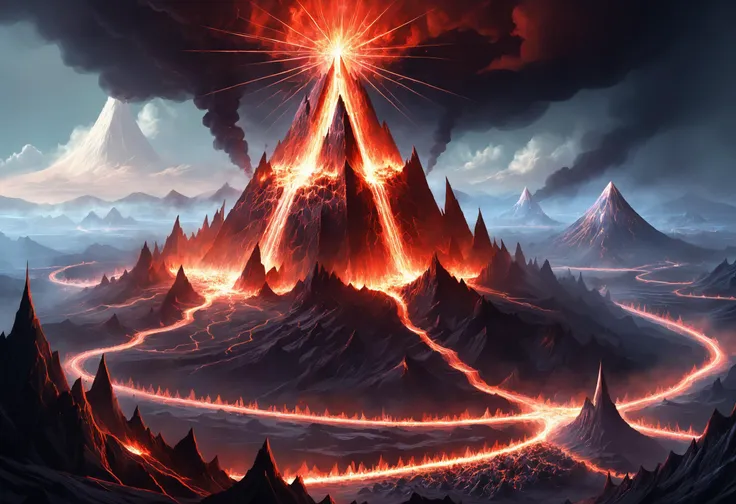 a mountain with lava and lava on it with a star in the sky