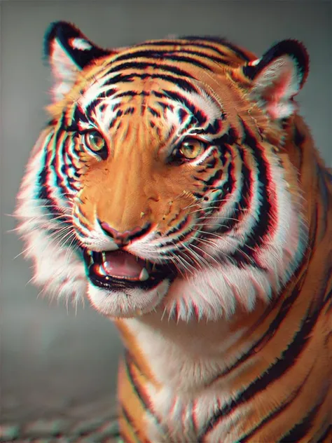 there is a tiger that is sitting on the ground with its mouth open