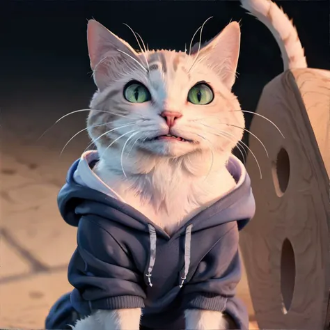 <lora:bg3-cat:0.5>, cat wearing a hoodie, masterpiece, 8k, high resolution, shallow depth of field, sharp focus