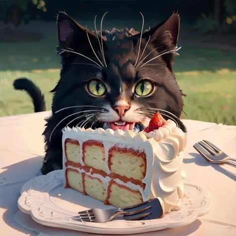 <lora:bg3-cat:0.5>, cat eating cake, masterpiece, 8k, high resolution, shallow depth of field, sharp focus