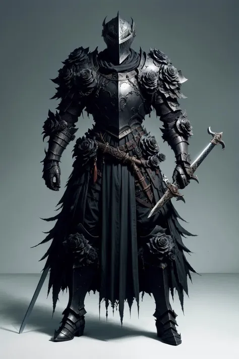 a knight holding a sword, rosette armor and helmetd composed of black roses, 
Eddie Mendoza, dark souls, concept art, antipodeans,blackrose,blackrosetheme,madebyblackrose
 <lora:blackrosebykohya_ss-000004:0.5>