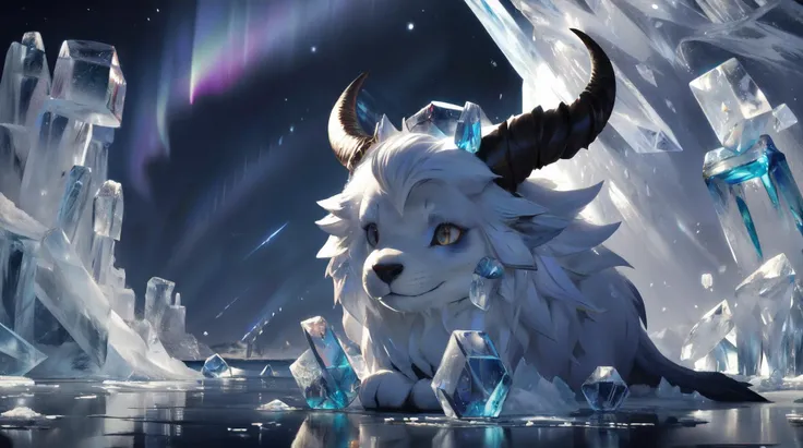 there is a white animal with horns and horns in a frozen area