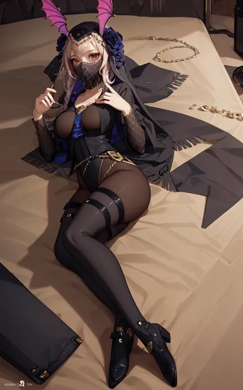 (masterpiece:1.1), (best quality:1.1), ultra-detailed, 
1girl, solo, lying on bed, full body, perfect female body, <lora:[LoRa] Manticore (under a veil)-cosplay Arknights Clothing (With multires noise version):1>, outfit-manticore, veil, bodystocking,