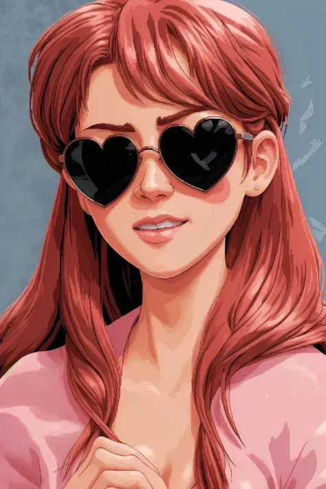 dithering, solo, female character portrait, heart shaped sunglasses<lora:dithering2:1> pixel art halftone pattern