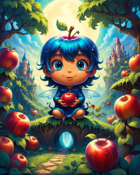 Fairy tale dmt, psychedelic colors, "Apple Thief", it is Dirty and [Classic|Kindhearted], stylized, Gloomcore, <lora:FF.110bluePencilXL_v080.LyCORIS:1.95> . Magical, fantastical, enchanting, storybook style, highly detailed