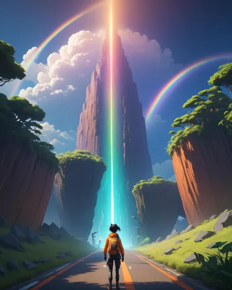 anime artwork <lora:FF.113wowXL_v10.LyCORIS:1.9>, (stylized by Goro Fujita:1.3) and Benedick Bana, octane render, landscape of The Rainbow Bridge and Space-time continuum, Hurricane, Overdetailed art, telephoto lens, orange details, trending on artstation,...