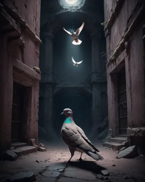 a close up of a pigeon standing on a street near a building