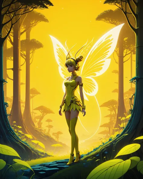 anime artwork <lora:FF.113wowXL_v10.LyCORIS:1.5>, stylized by Eyvind Earle, digital art, "Faerie Mechanist", at Sunrise, deep focus, majestic, Sunlight, L USM, yellow and electric yellow neon hue, HDR, creative art . anime style, key visual, vibrant, studi...