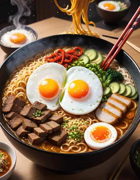 anime artwork <lora:FF.109dreamshaperXL10_alpha2Xl10.LyCORIS:1.2> ultra detailed 8k cg, japanese ramen, chopsticks, egg, steam, . anime style, key visual, vibrant, studio anime, highly detailed