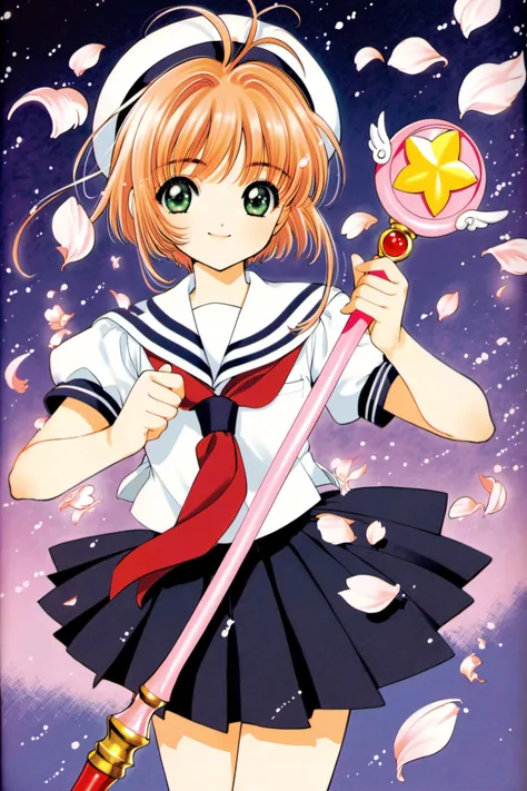 a girl in a sailor outfit holding a wand and a star