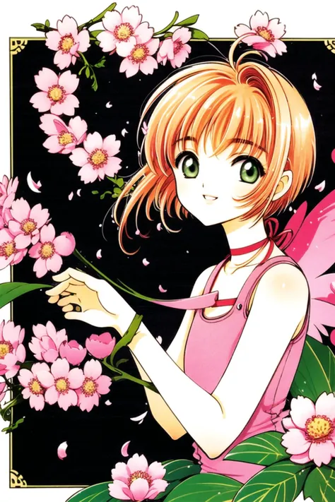 a girl with a pink dress holding a flower in her hand