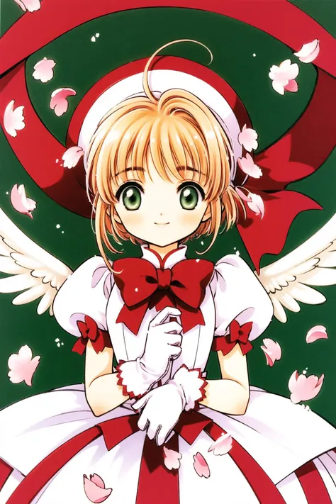 anime girl in a red and white dress with a red hat and white gloves