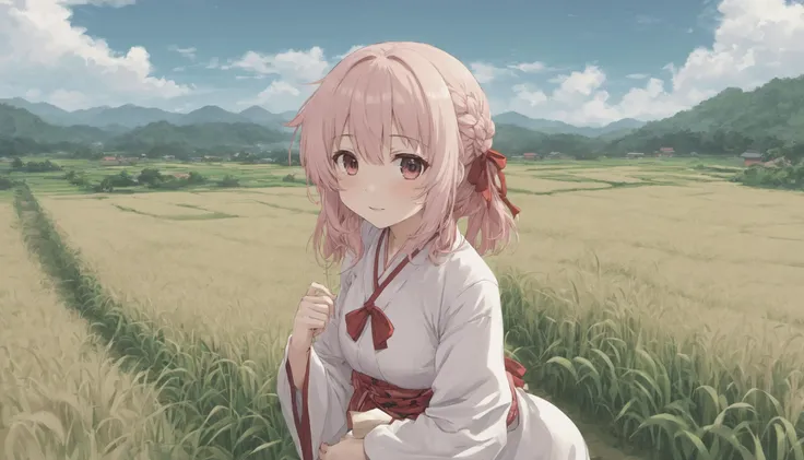 anime girl in a field of wheat