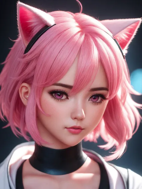 masterpiece, best quality, (1girl), beautiful detailed eyes, looking at viewer, upper body, pink hair, shy, cat ears, very detailed, high resolution, sharp, sharp image, 4k, 8k,