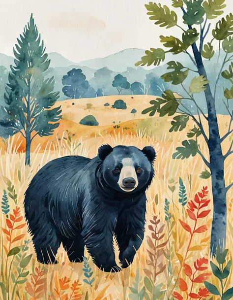 sloth bear in the grasslands  <lora:CBS_novuschroma45 style_3:1> novuschroma45