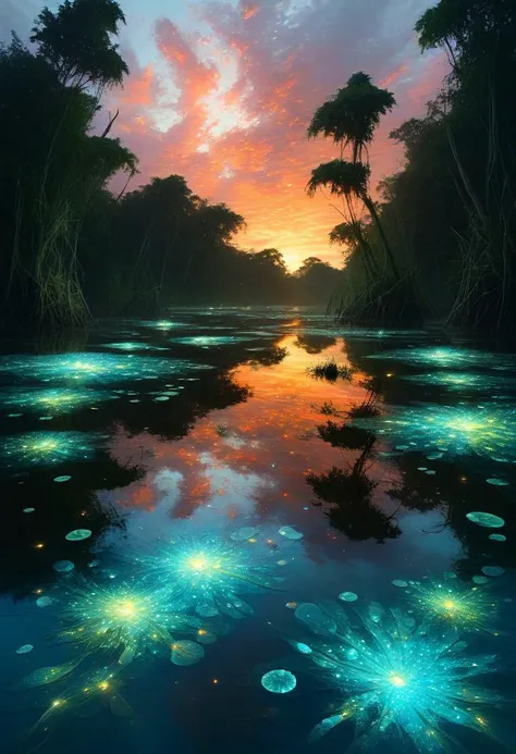 (by Ellen Jewett:1.5), (Bioluminescent Impressionism,  amazon river surface mirroring a blazing sunrise, ethereal landscapes, dynamic light, depth of field, biotech emotion:1.3) people partying.
<lora:xl_more_art-full_v1:0.5> <lora:add-detail-xl:1> <lora:R...