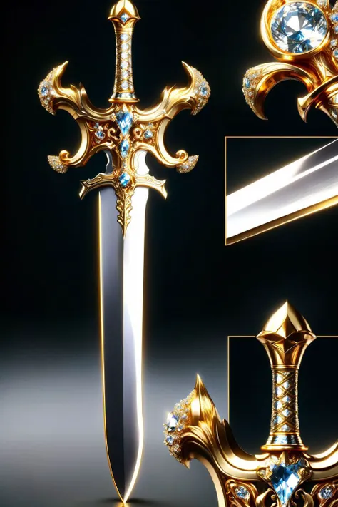 a close up of a sword with a diamond on it