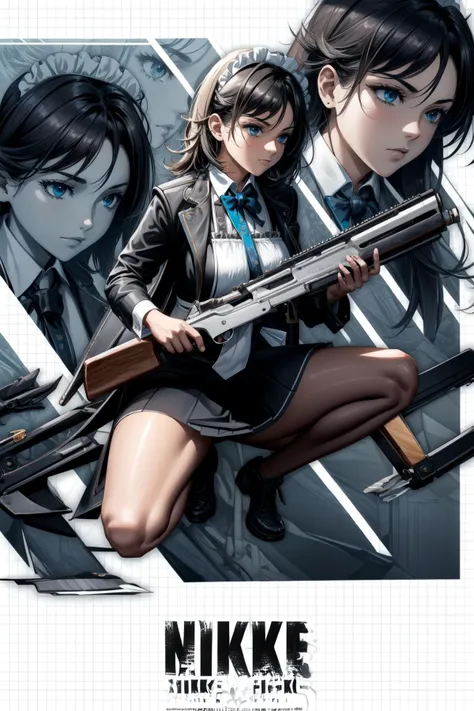 a poster of two anime girls with guns and a man