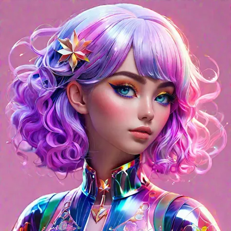 An anime design of a girl named Luna,pink purple blue hair,holographic,intricate,elegant,highly detailed,digital painting,concept art,smooth,sharp focus,illustration,full body shot, <lora:Holography:0.8> <lora:SweetLolitav2:1.0>