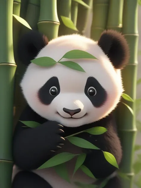 <lora:å¯ç±çç«:1>,cute,bamboo,no humans,panda,animal focus,looking at viewer,mouth hold,outdoors,day,