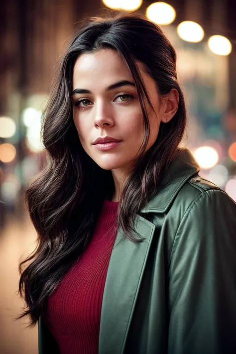 perfect cinematic shoot of a beautiful woman (EP4dr14n4Ug4rt3:.99), a woman, closeup portrait, perfect hair upsweep updo, posing, (vintage photo, overcoat), (polaroid frame), 24mm, (tintype), (analog, film, film grain:1.3), ((on a Vigo street, paper lanter...