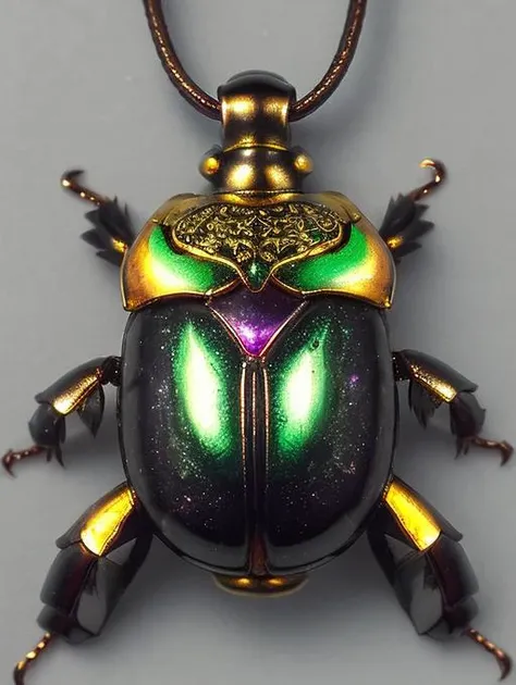 object, (Intricate magic pendant of Corundum bismuth Ruthenium), scarab beetle, (masterpiece), realistic colorful photography, solo focus, professional photograph,  <lora:Beetle:1>