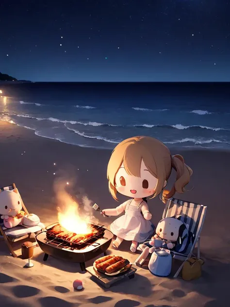 fu1fu,character doll, chibi,.having BBQ, beach, night, stars,.masterpiece, best quality, highres, delicate details,
<lora:fufu_xl:1>,