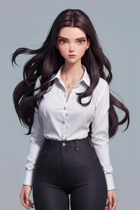 4ny4tj, long dark hair, long sleeved white shirt, black jeans <lora:4ny4tj:0.8>