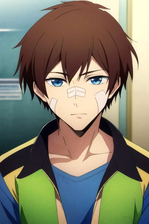 masterpiece, best quality, sketch, 1boy, solo, male focus, looking at viewer, upper body, depth of field, (watercolor illustration, soft pastel colors:1.1), realistic, <lora:nice_hamatora:0.66>, nice_hamatora, brown hair, blue eyes