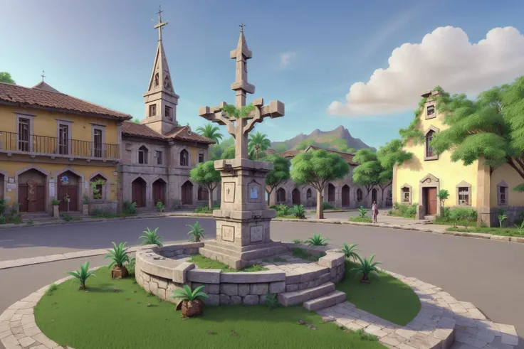 ancient Saint Vincent and the Grenadines village, square, plaza, fountains <lora:3DTOTALSTYLEESH_V0.04:0.8>