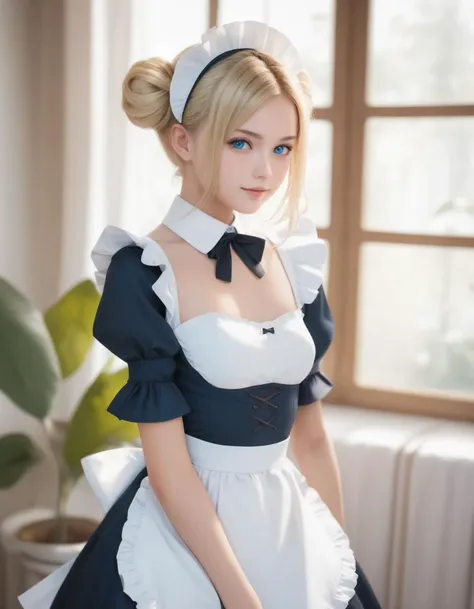 a woman in a maid outfit posing for a picture