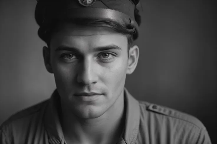 a close up of a man wearing a uniform and a hat