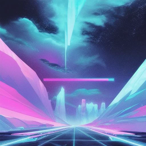 ice storm in space, ethereal, vaporwave aesthetic, neon colors