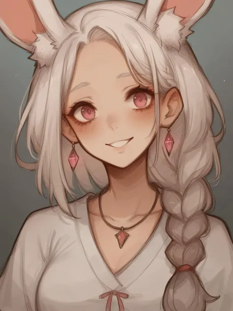 score_9,score_8_up,score_7_up,2D,
one girl,medium hair,braided ponytail,white hair,white rabbit ears,light pink eyes,ear fluff,rabbit girl,white fur,
white robes,watch necklace,timepiece,light pink ribbon,
somber smile,soft expression,blush,motherly,
close...