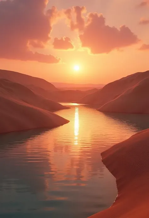 A tranquil desert oasis is framed by rolling sand dunes, glowing under the colors of a vivid sunset. Michael James Smith’s hyperreal textures give every grain of sand and ripple in the water lifelike detail, while Ivan Shishkin’s grand landscape style capt...