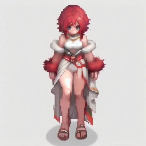 RoSprite, 1girl, solo, full body,aphrodite, revealing clothes, red fur, pixel shader, toon shader,