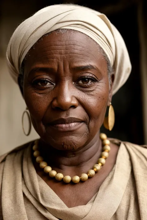 a close up of a woman with a white turban and a necklace