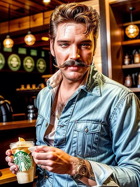 eptheking portrait photo of elvis presley man, (hipster:1.2), (mustache and goatie:1.1), (ordering a soy latte in starbucks:1.1) professional photography, high quality, high resolution, intricate details, very sharp, detailed face, detailed skin, nice boke...