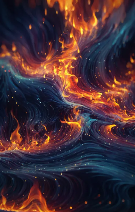 triadic colors, digital painting BREAK a burning old height map, a fiery and turbulent landscape, <lora:SDS_Particle_Flow:0.6> SDS_Particle_Flow, flowing silk sheets, (ethereal flames:1.5), huge flames, ice crystals, (fiber optic:1.2), luminescence, geomet...