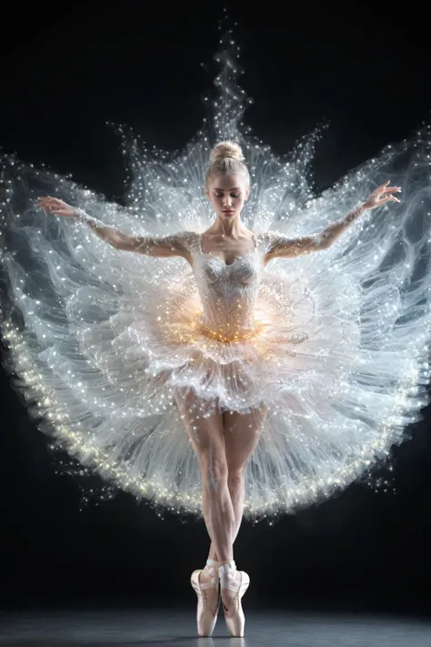 a woman in a white dress is dancing with her arms spread