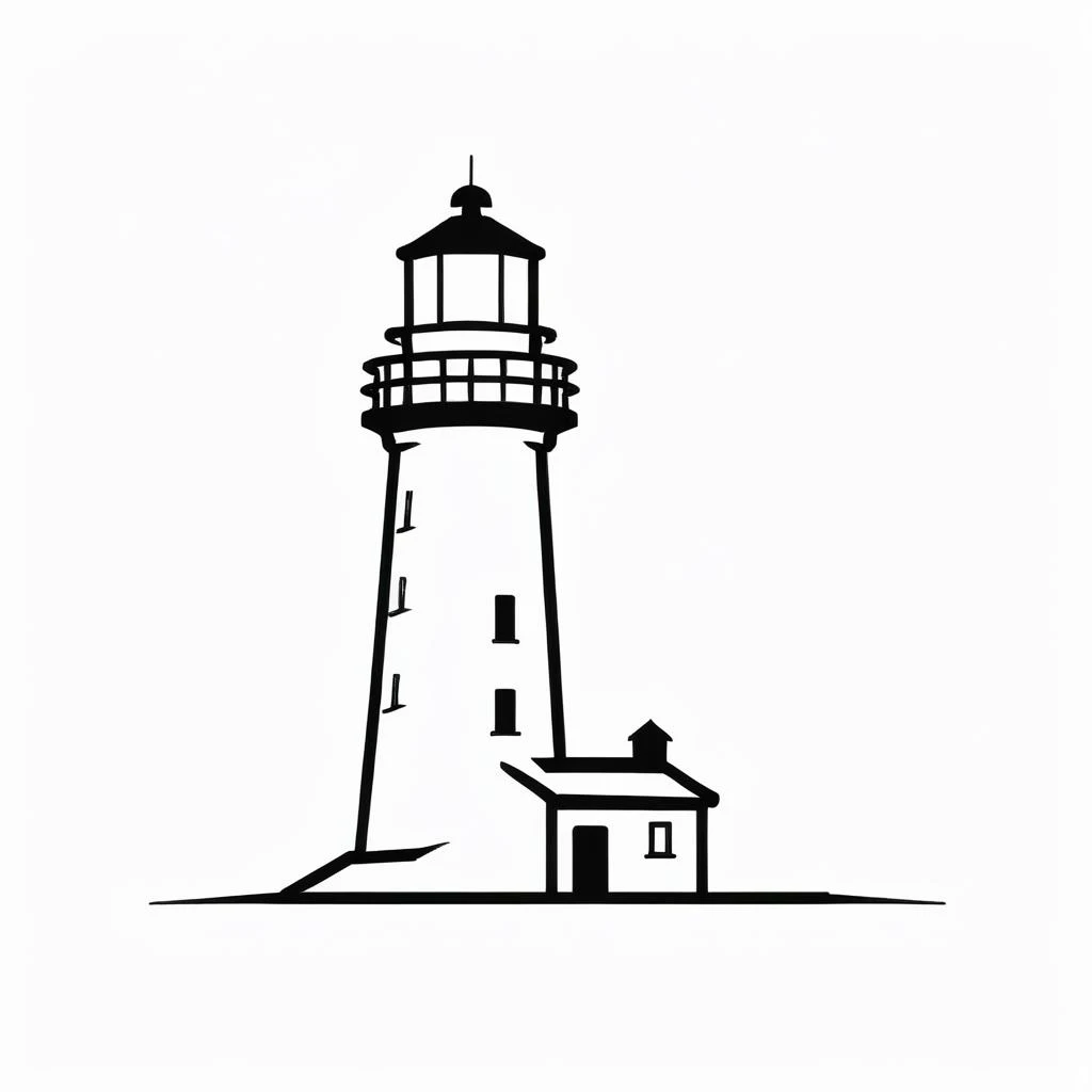 LOGO, simple, plain, outline of a lighthouse, side view, black lines, solid white background, monochrome,  <lora:[XL]Logo:1>