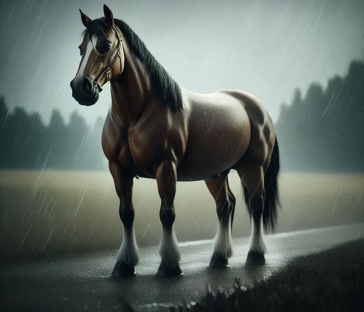 score_9, score_8_up, score_7_up, score_6_up, score_5_up, score_4_up,source_photorealistic,a horse e in a rainy field,<lora:PhotorealPony:1>